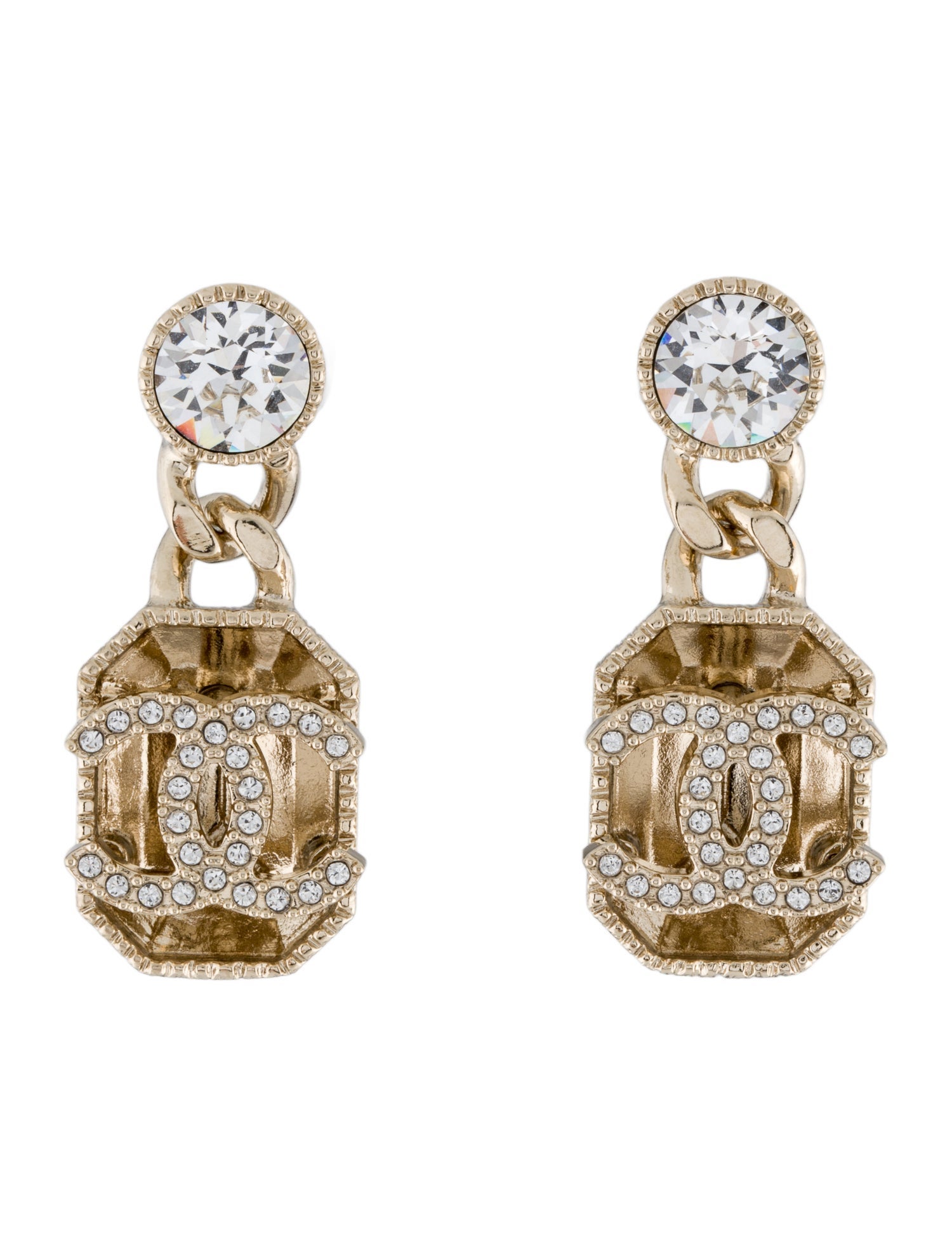 Chanel 2024 Strass CC Drop Earrings