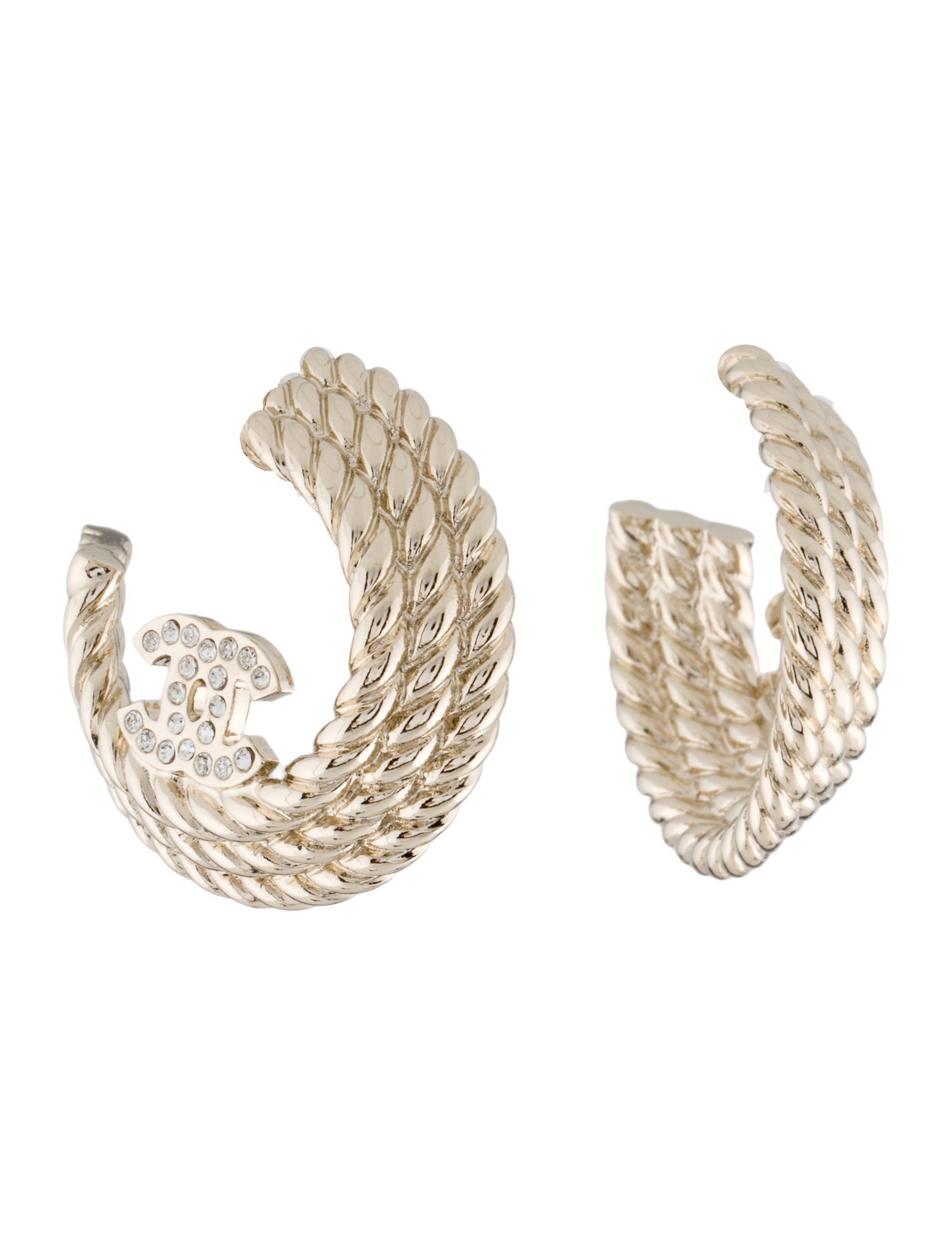 Chanel 2024 Strass CC Hoop Earrings
