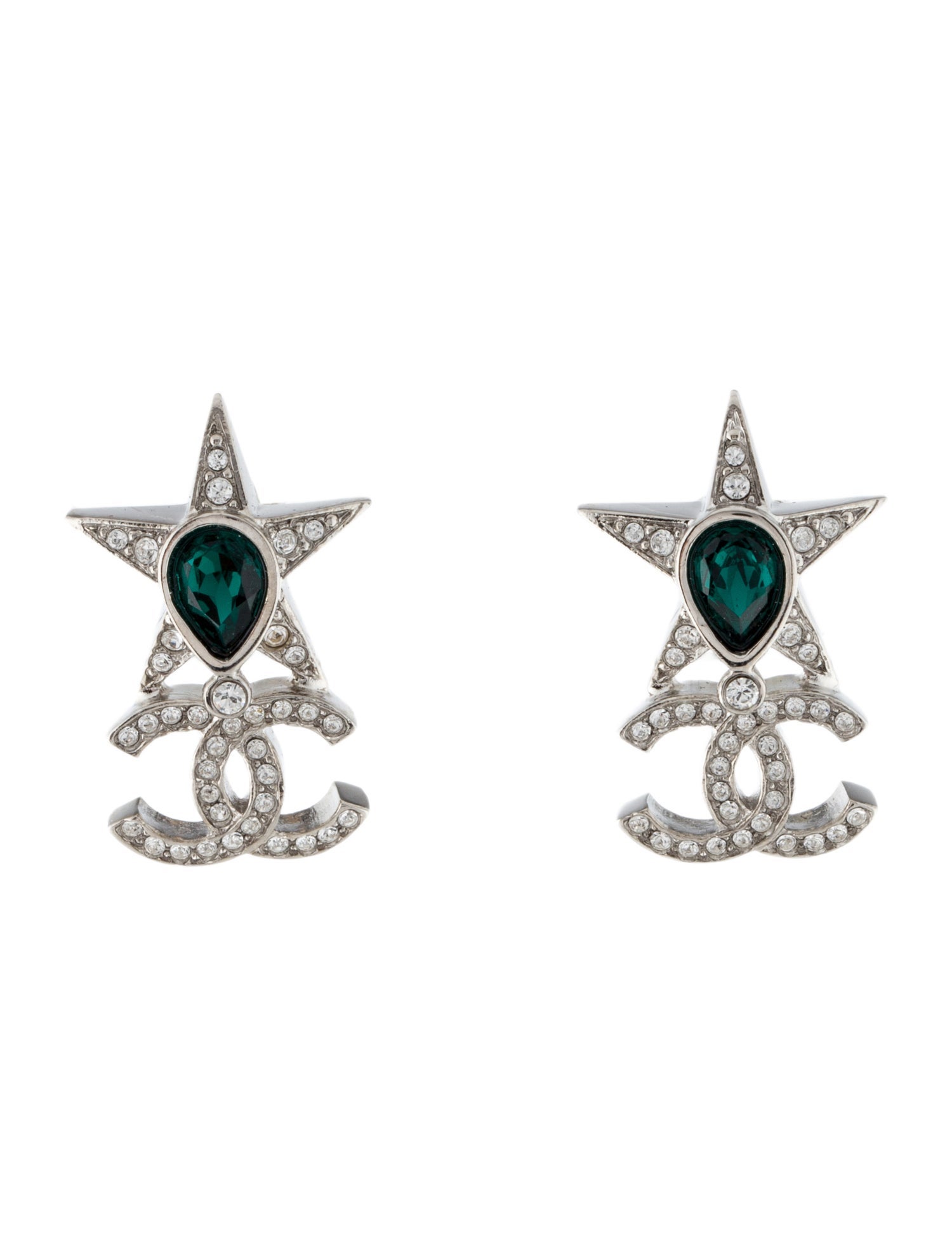 Chanel 2023 Strass CC Star Drop Earrings