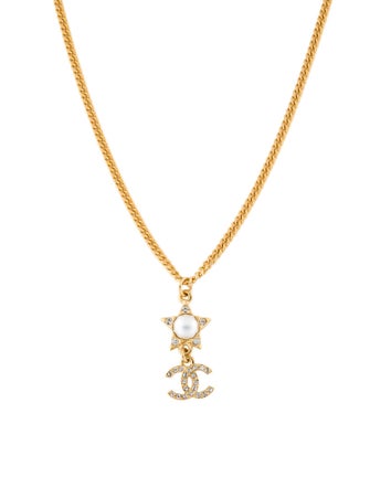 Chanel 2024 Faux Pearl & Strass CC Star Pendant Necklace