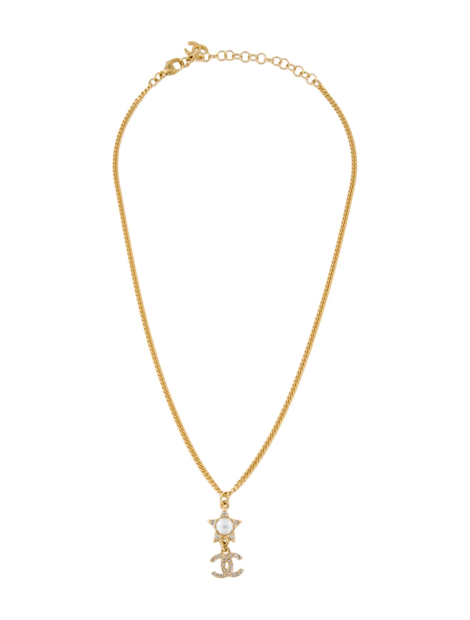 Chanel 2024 Faux Pearl & Strass CC Star Pendant Necklace