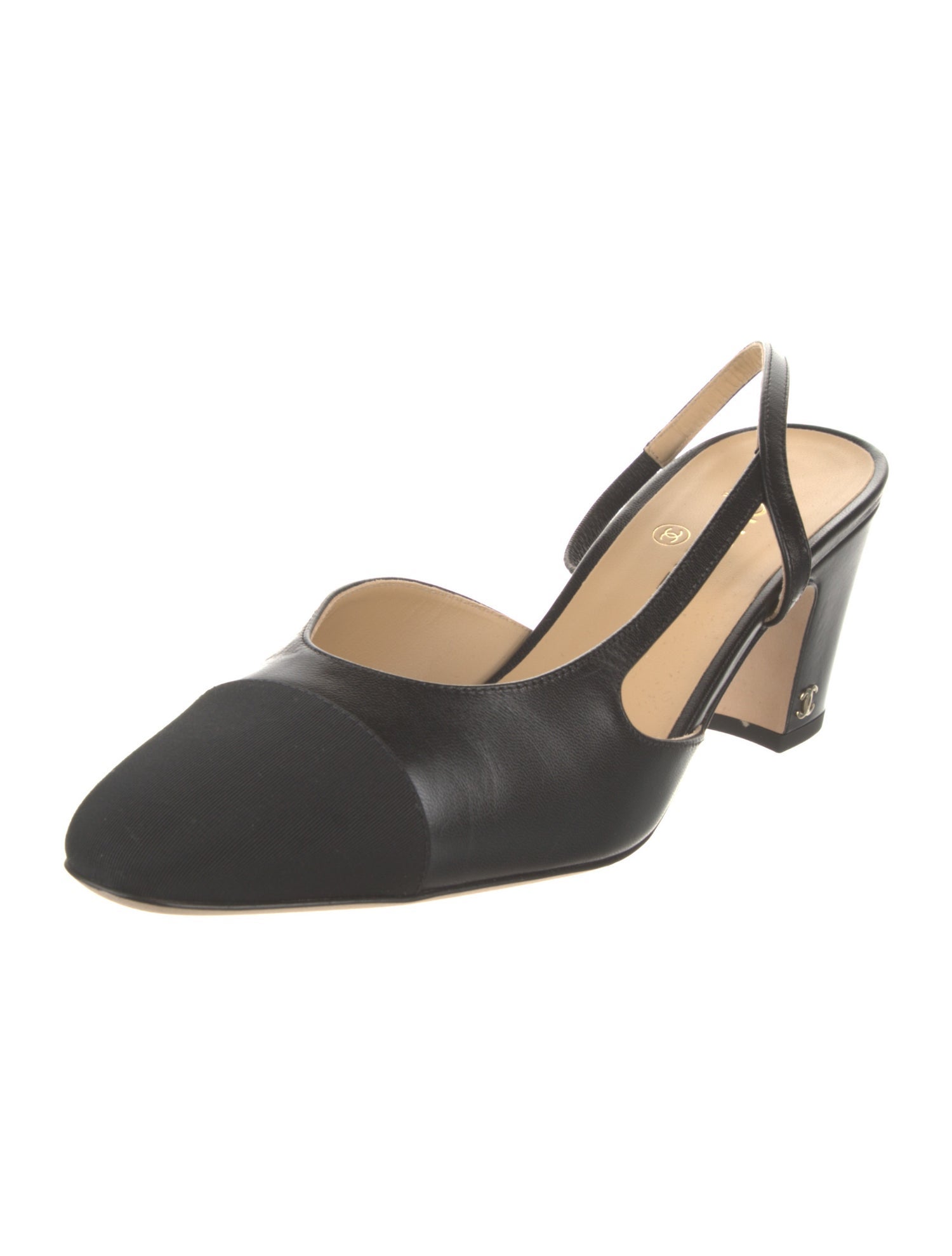 Chanel Interlocking CC Logo Leather Slingback Pumps