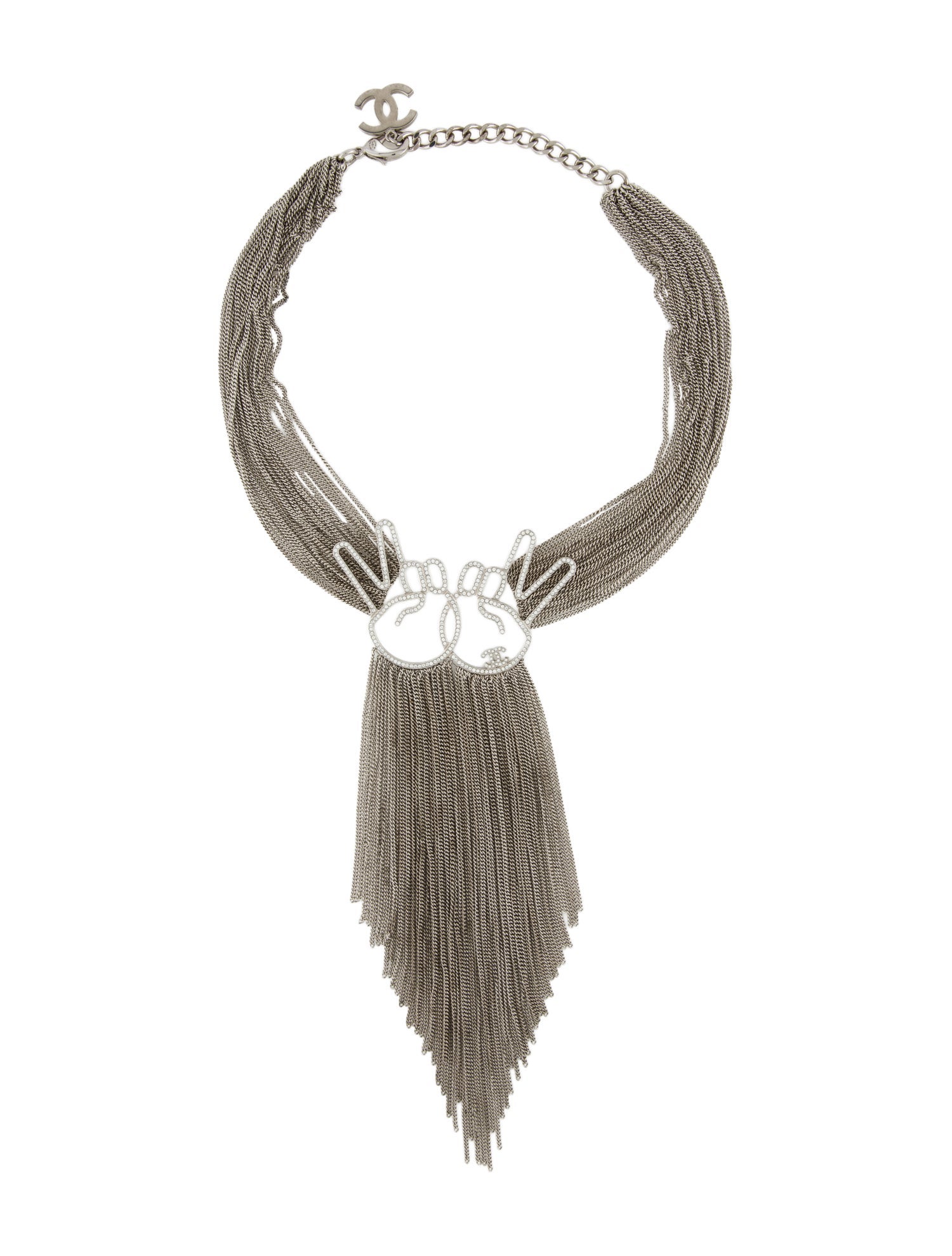 Chanel Strass CC Chain Fringe Tassel Collar Necklace