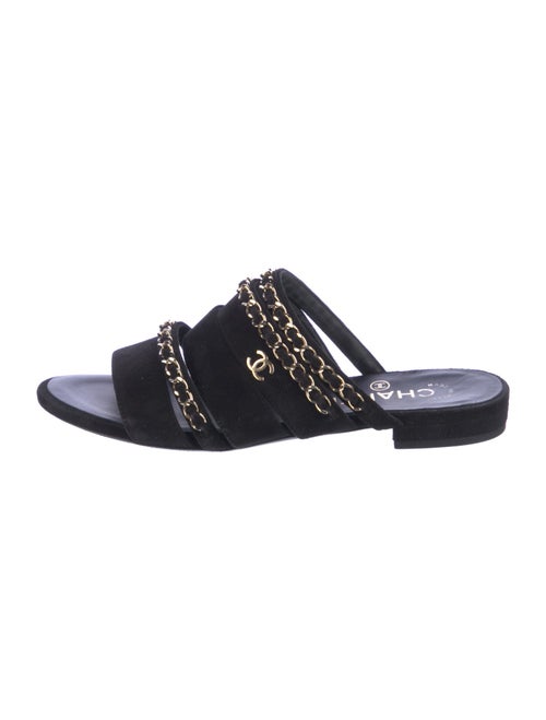 Chanel Interlocking CC Logo Suede Slides