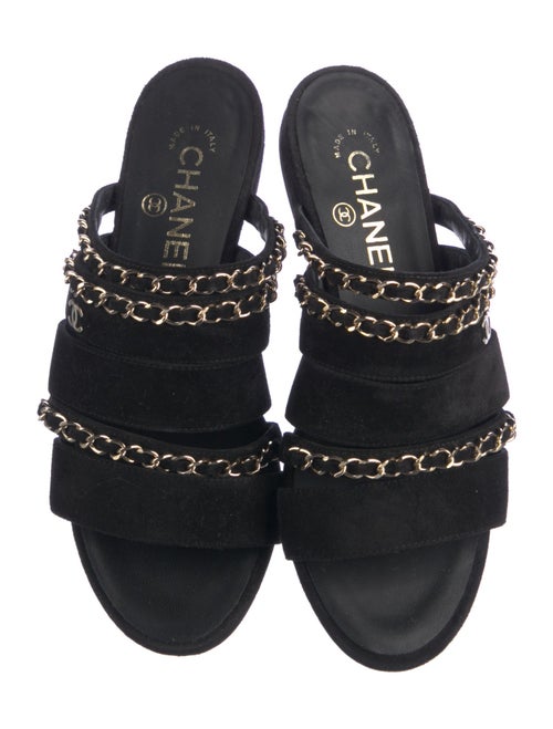 Chanel Interlocking CC Logo Suede Slides