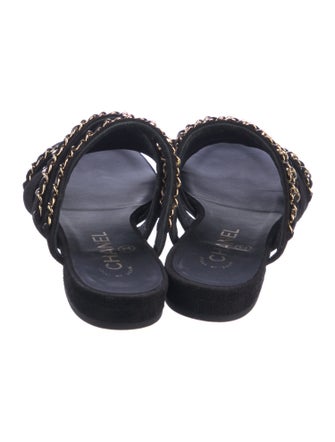 Chanel Interlocking CC Logo Suede Slides