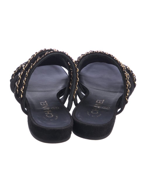 Chanel Interlocking CC Logo Suede Slides