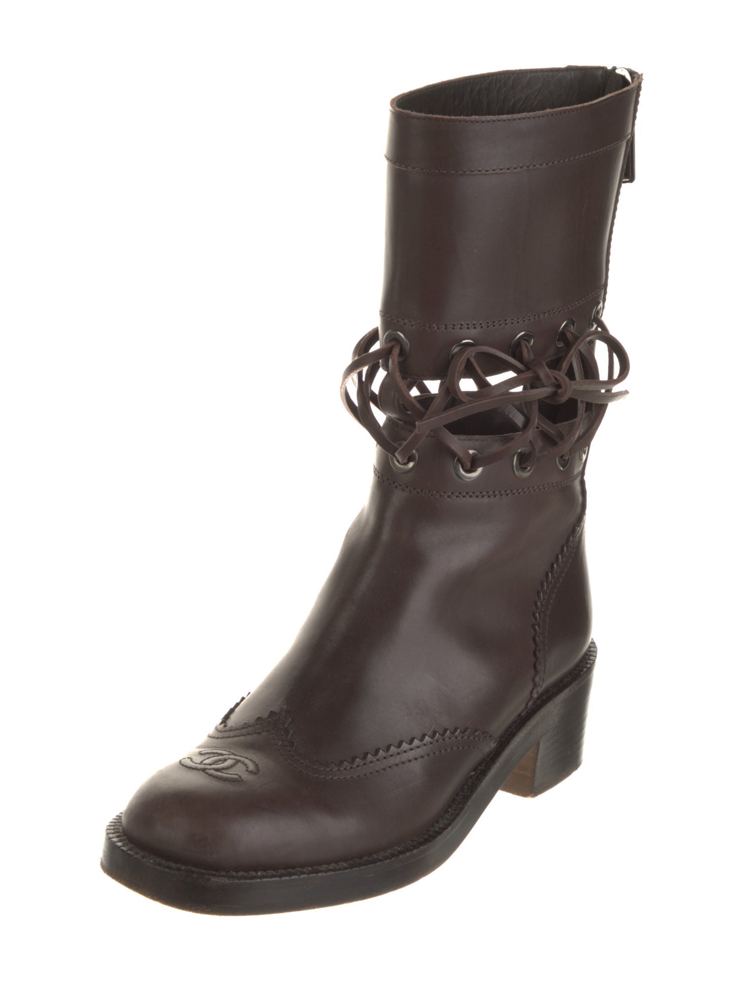 Chanel Interlocking CC Logo Leather Boots