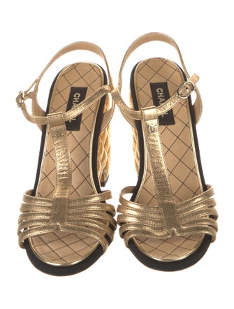 Chanel 2022 Interlocking CC Logo T-Strap Sandals