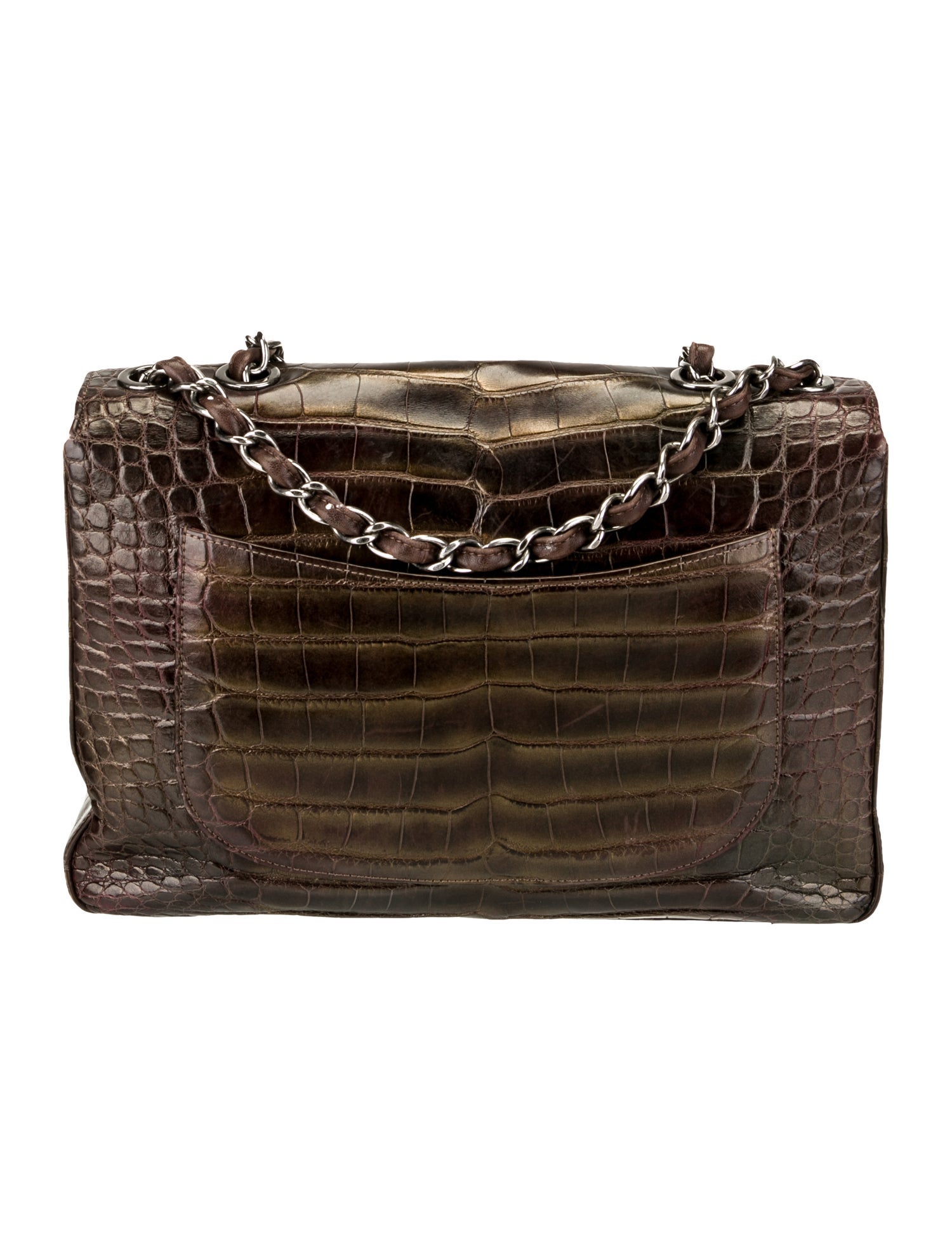 Chanel Alligator Classic Jumbo Single Flap Bag - Brown Shoulder