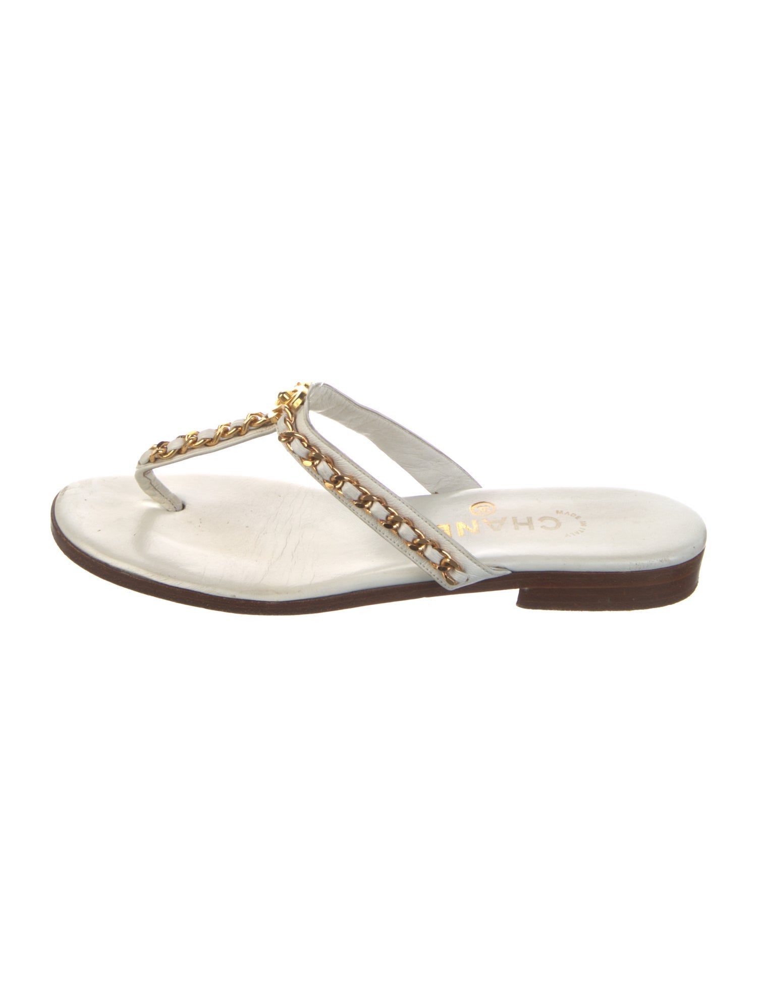 Chanel Interlocking CC Logo Leather T-Strap Sandals