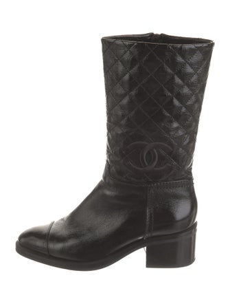 Chanel Interlocking CC Logo Patent Leather Moto Boots