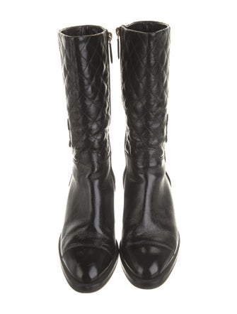 Chanel Interlocking CC Logo Patent Leather Moto Boots