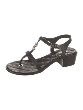 Chanel Interlocking CC Logo Leather T-Strap Sandals