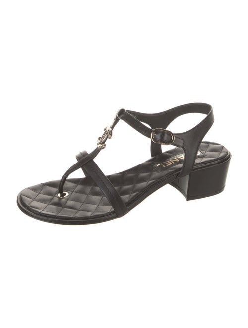 Chanel Interlocking CC Logo Leather T-Strap Sandals