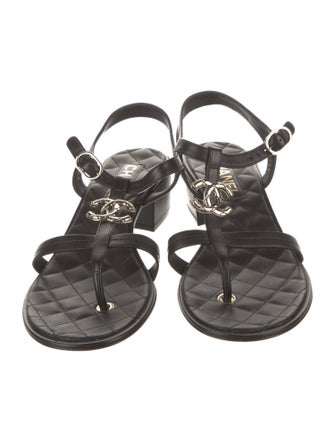 Chanel Interlocking CC Logo Leather T-Strap Sandals