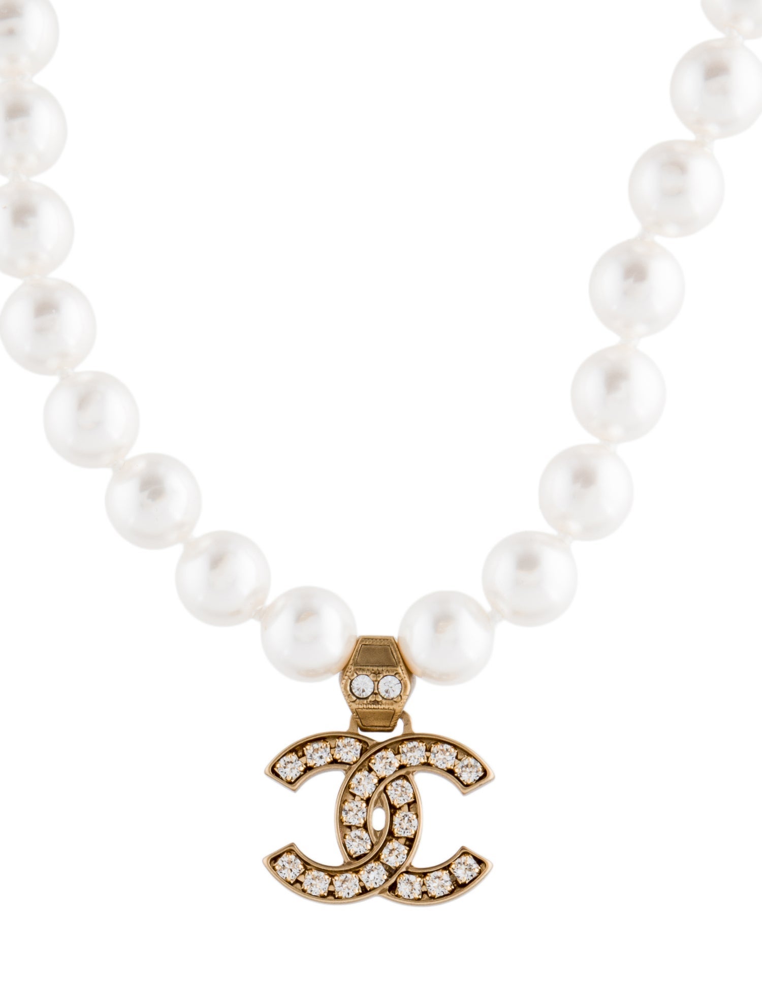 Chanel Faux Pearl & Strass CC Pendant Necklace