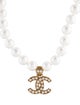 Chanel Faux Pearl & Strass CC Pendant Necklace