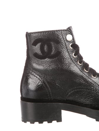 Chanel Interlocking CC Logo Calfskin Combat Boots