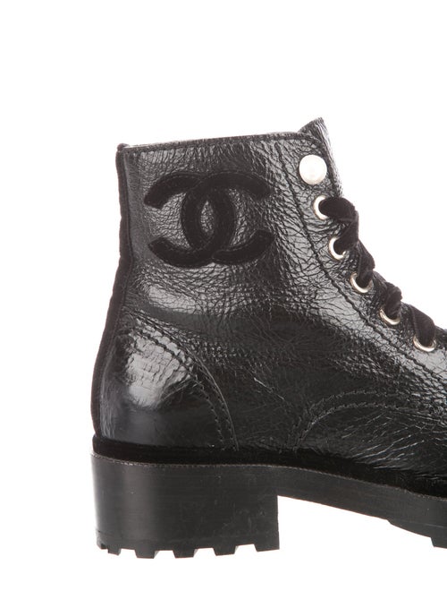 Chanel Interlocking CC Logo Calfskin Combat Boots
