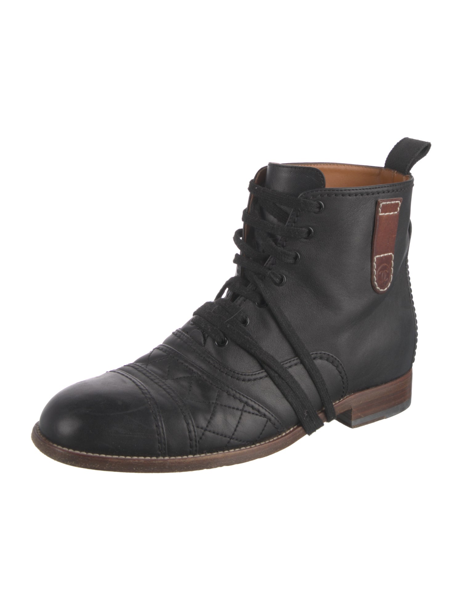 Chanel 2014 Interlocking CC Logo Lace-Up Boots