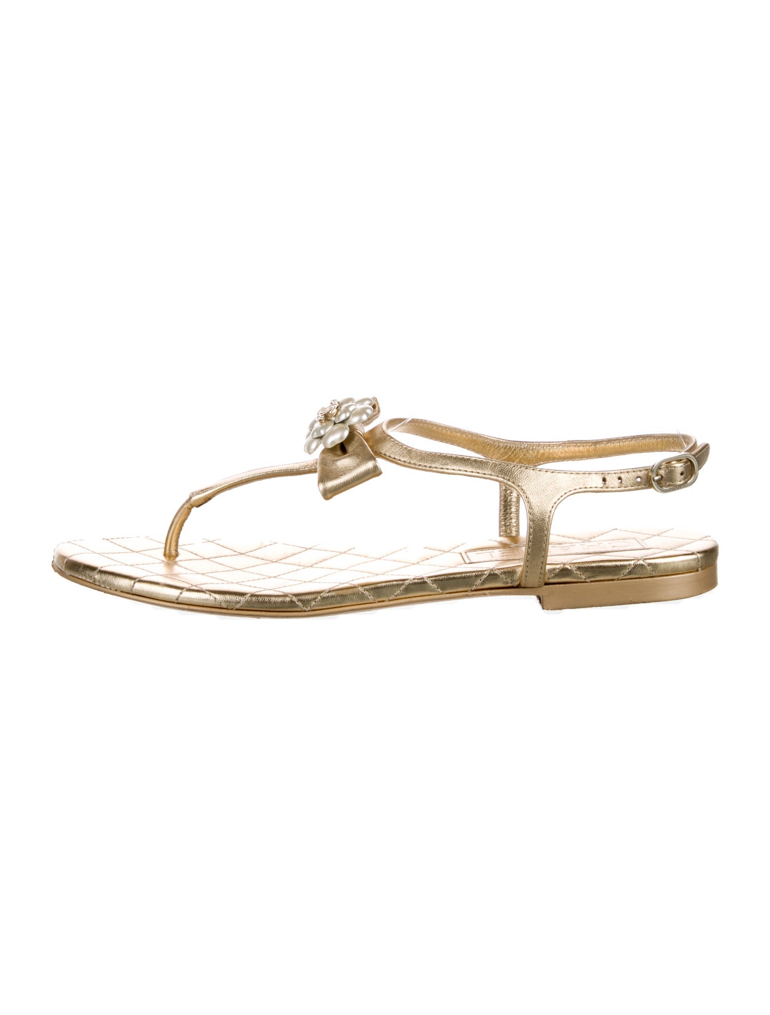 Chanel Interlocking CC Logo Calfskin T-Strap Sandals