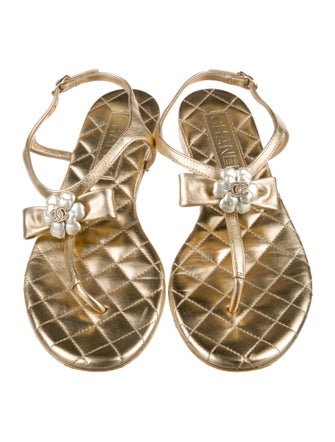 Chanel Interlocking CC Logo Calfskin T-Strap Sandals