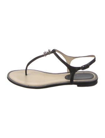 Chanel Interlocking CC Logo Leather T-Strap Sandals