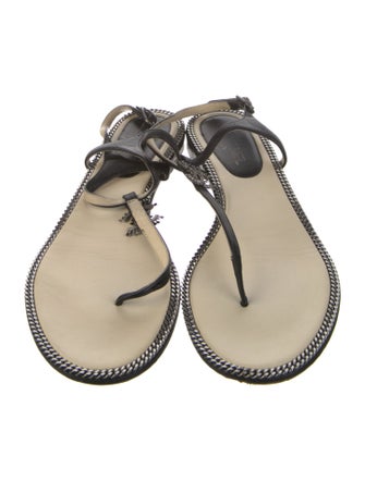 Chanel Interlocking CC Logo Leather T-Strap Sandals