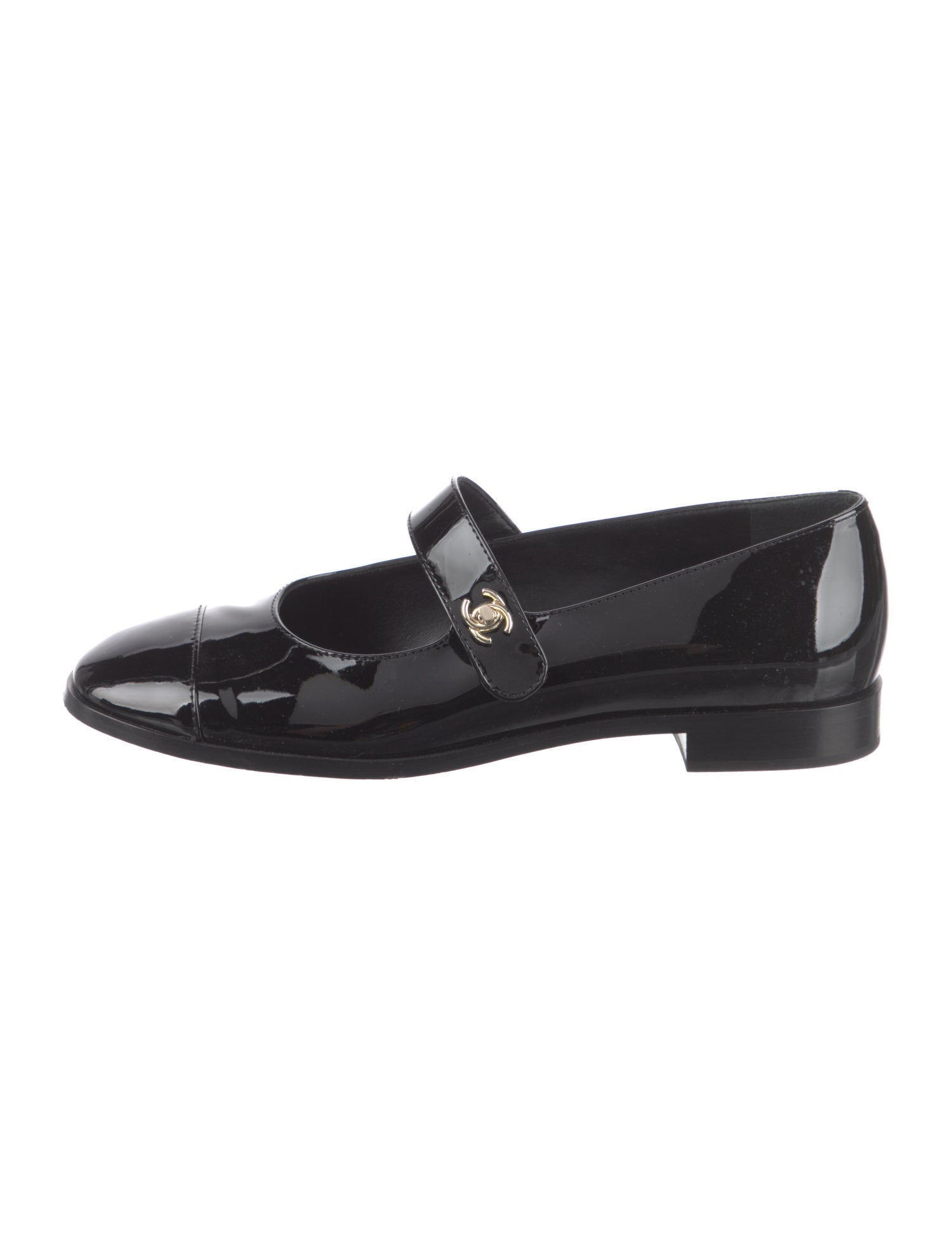 Chanel Interlocking CC Logo Patent Leather Mary Jane Flats