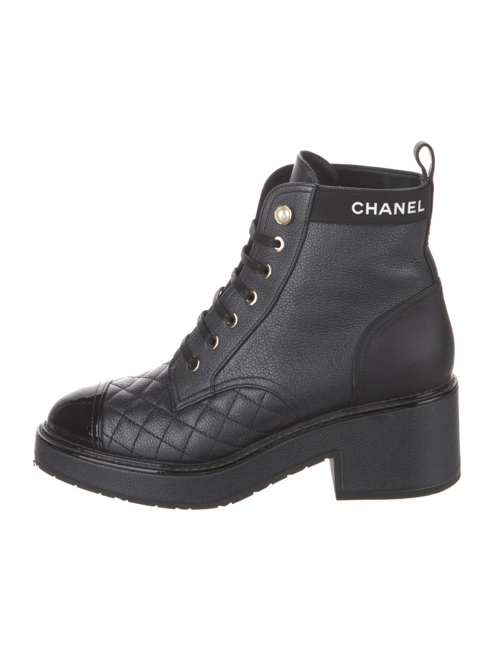 Chanel Leather Ankle Combat Boots By Virginie Viard Grey Faux