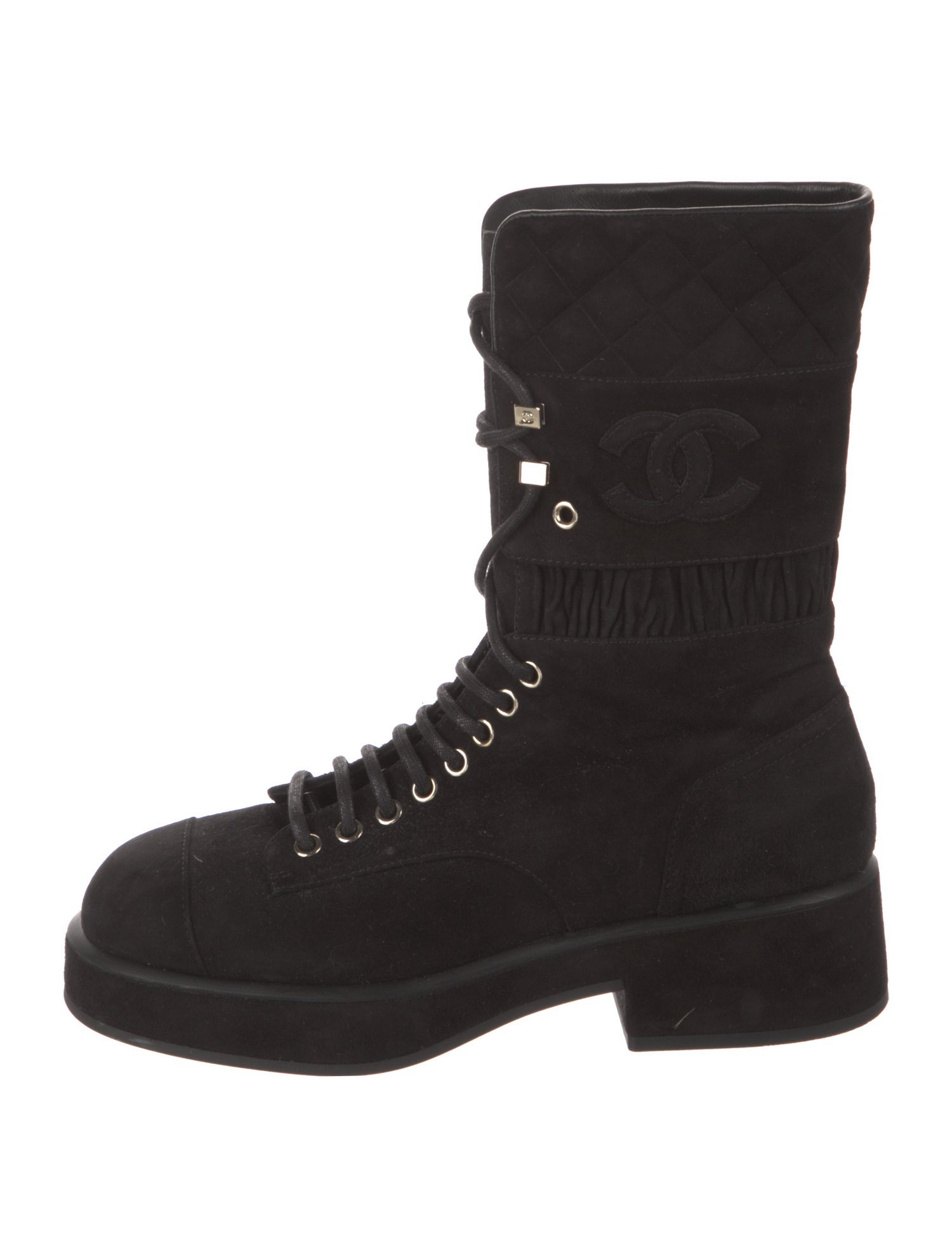 Chanel Interlocking CC Logo Suede Combat Boots