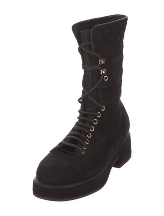 Chanel Interlocking CC Logo Suede Combat Boots