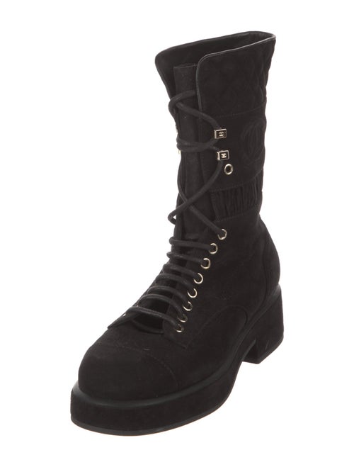 Chanel Interlocking CC Logo Suede Combat Boots