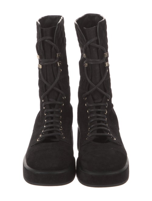 Chanel Interlocking CC Logo Suede Combat Boots