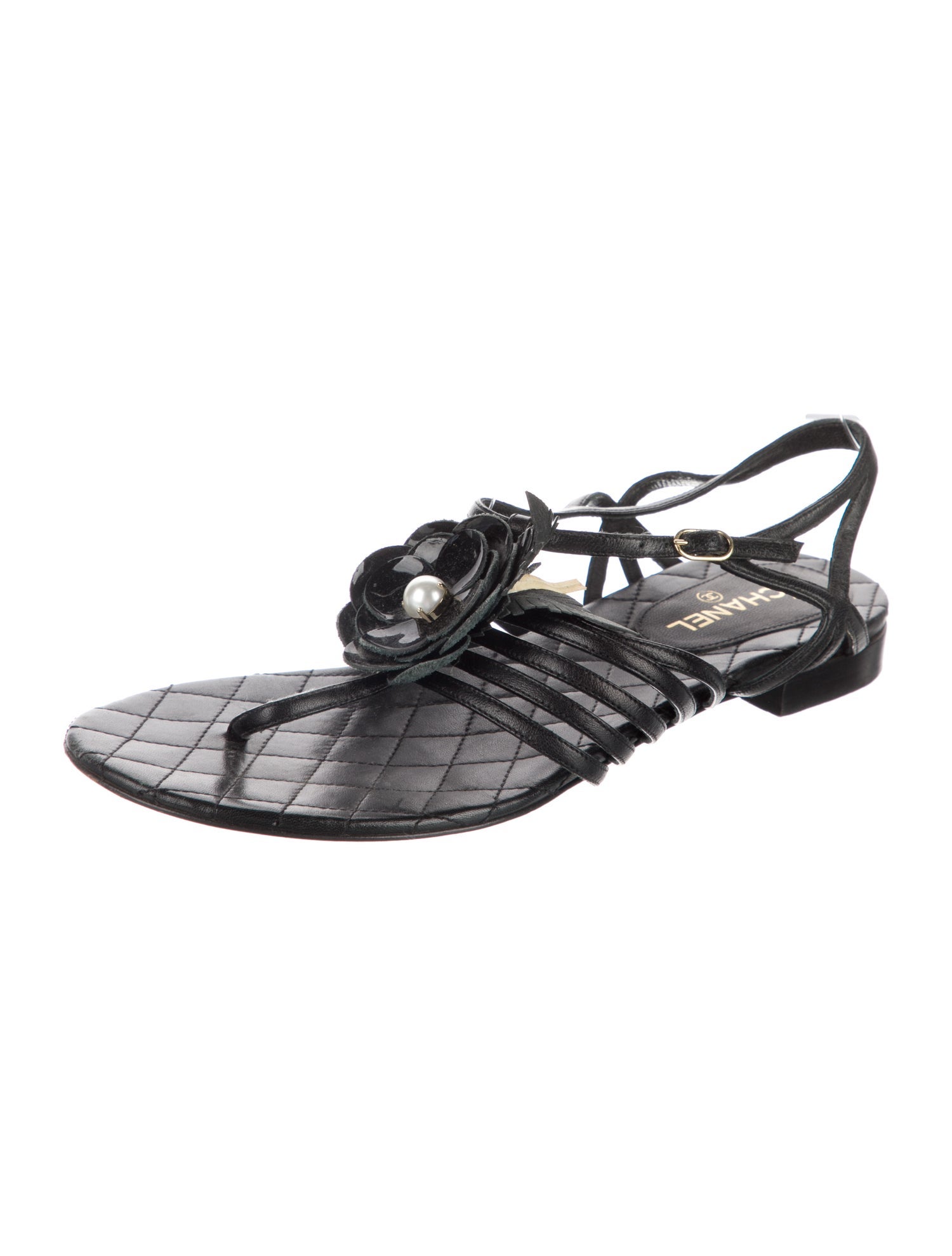Chanel Interlocking CC Logo Leather Slingback Sandals