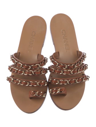 Chanel Chain-Link Accent Calfskin Slides