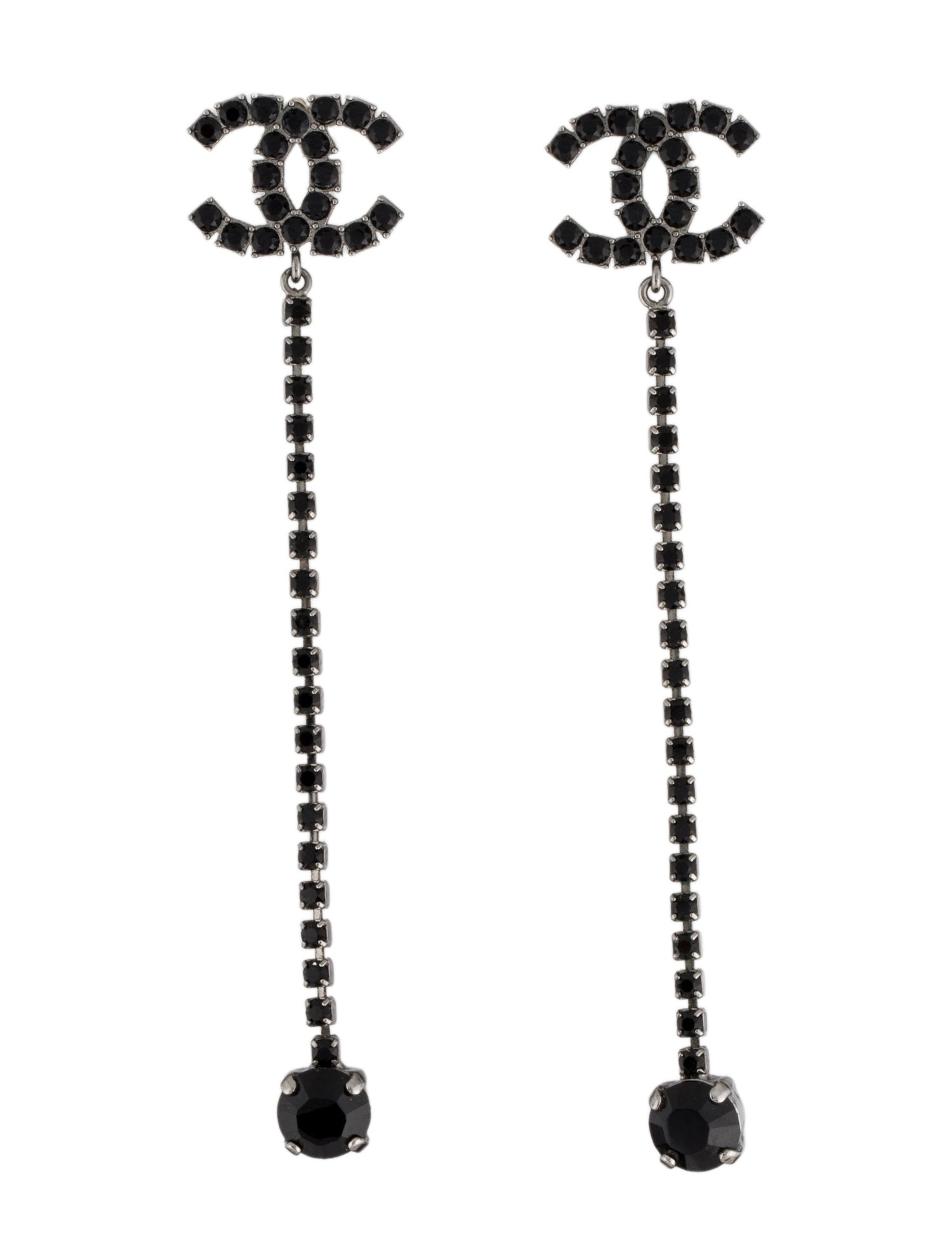Chanel Strass CC Linear Drop Earrings
