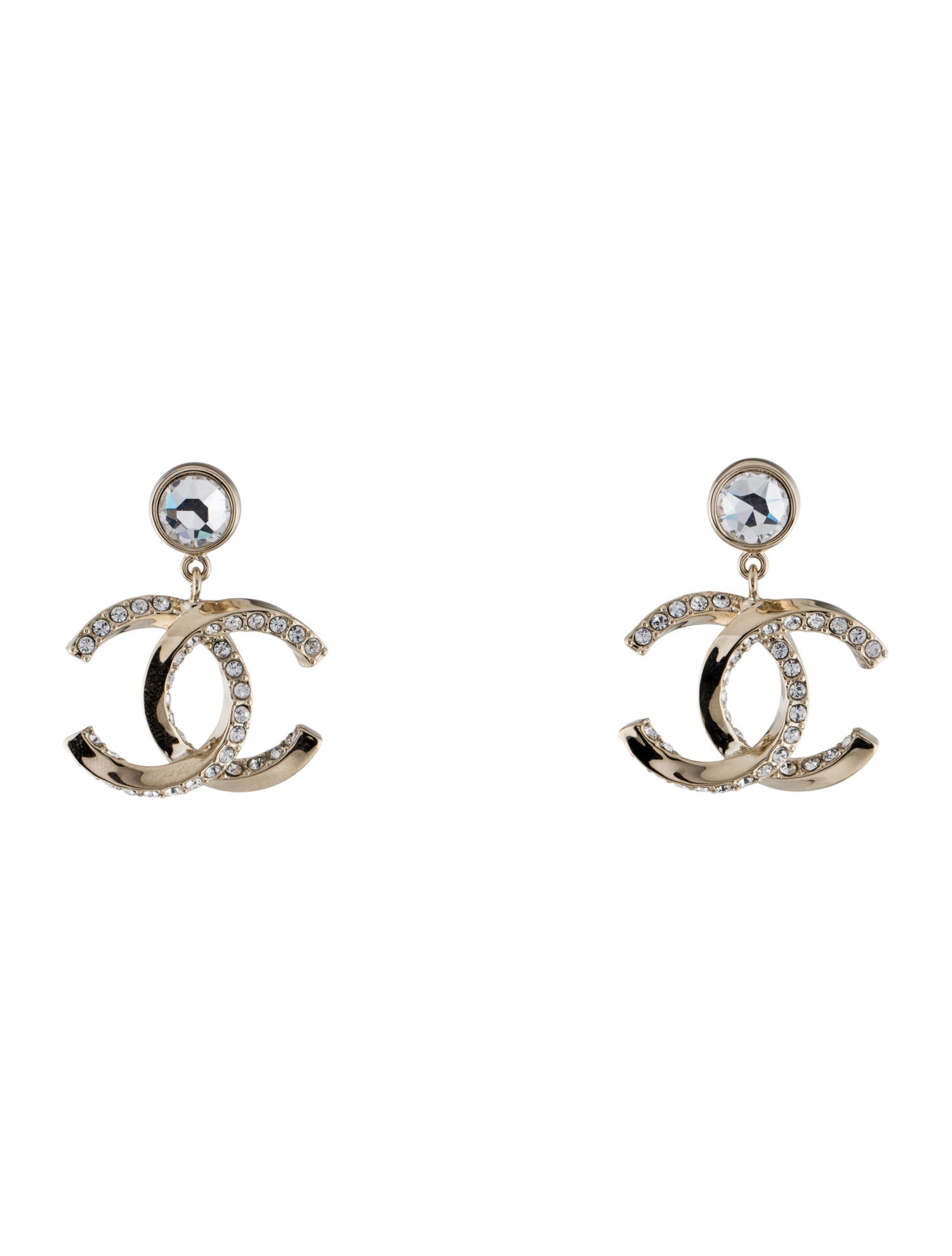 Chanel 2023 Strass CC Drop Earrings