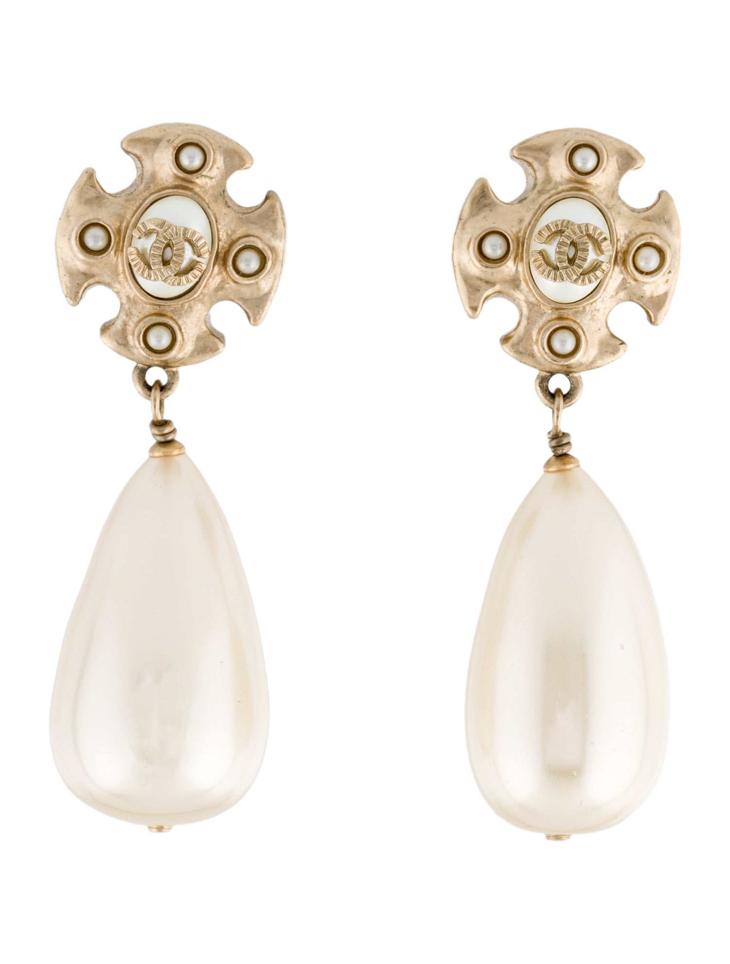 Chanel Faux Pearl CC Drop Clip-On Earrings