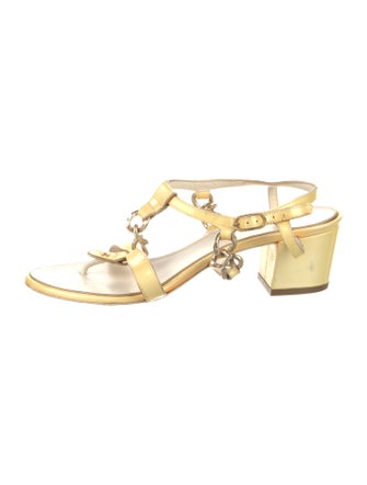 Chanel Interlocking CC Logo Patent Leather T-Strap Sandals