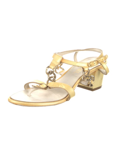 Chanel Interlocking CC Logo Patent Leather T-Strap Sandals