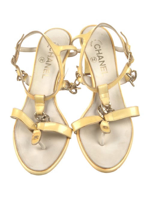 Chanel Interlocking CC Logo Patent Leather T-Strap Sandals