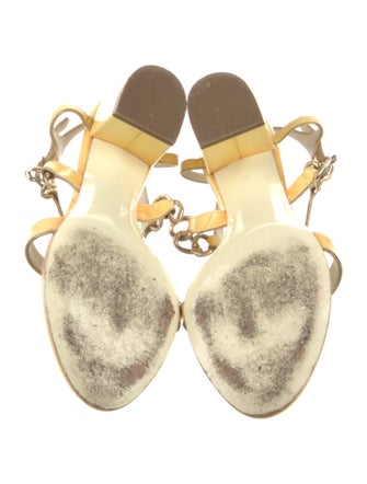 Chanel Interlocking CC Logo Patent Leather T-Strap Sandals