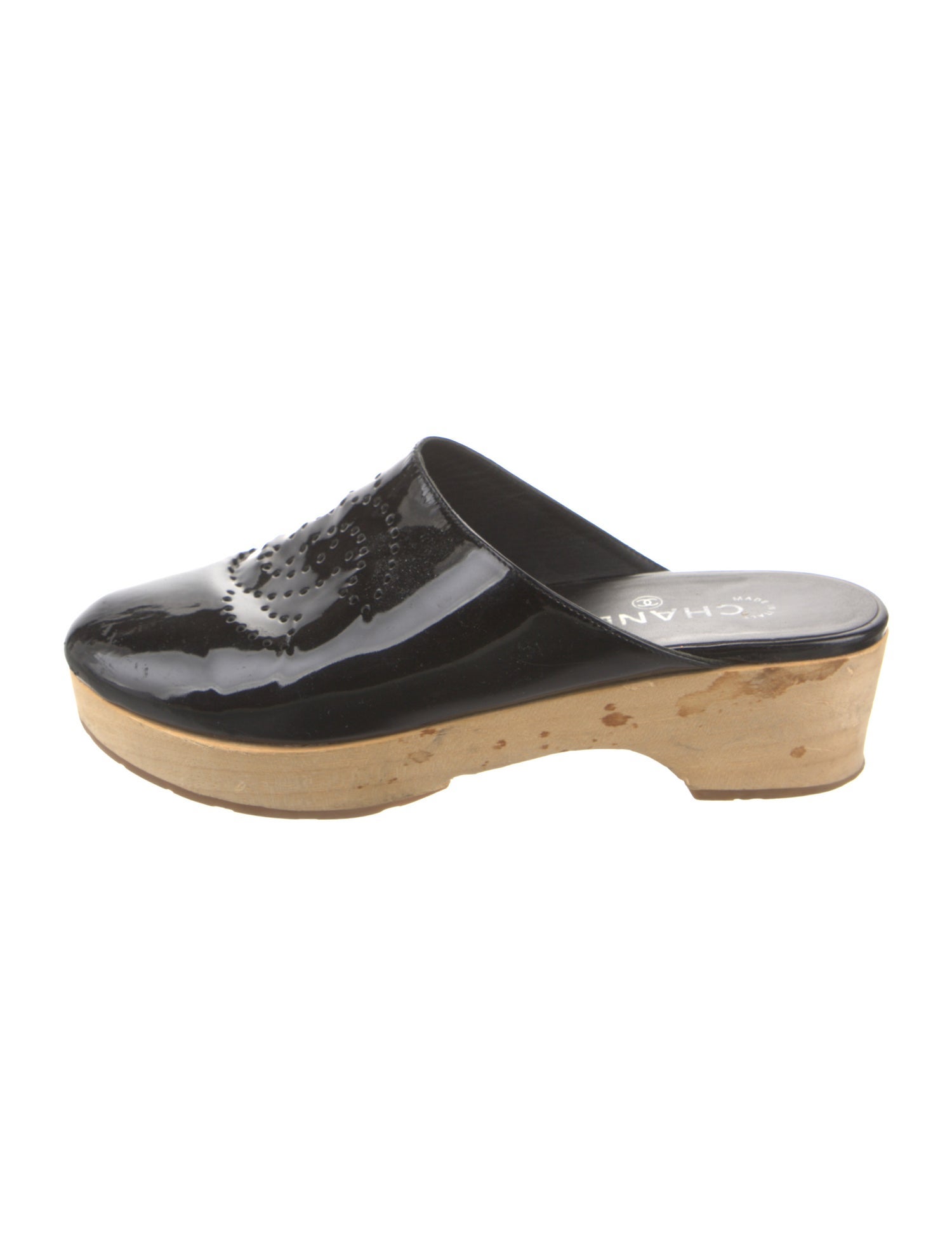 Chanel Interlocking CC Logo Patent Leather Mules