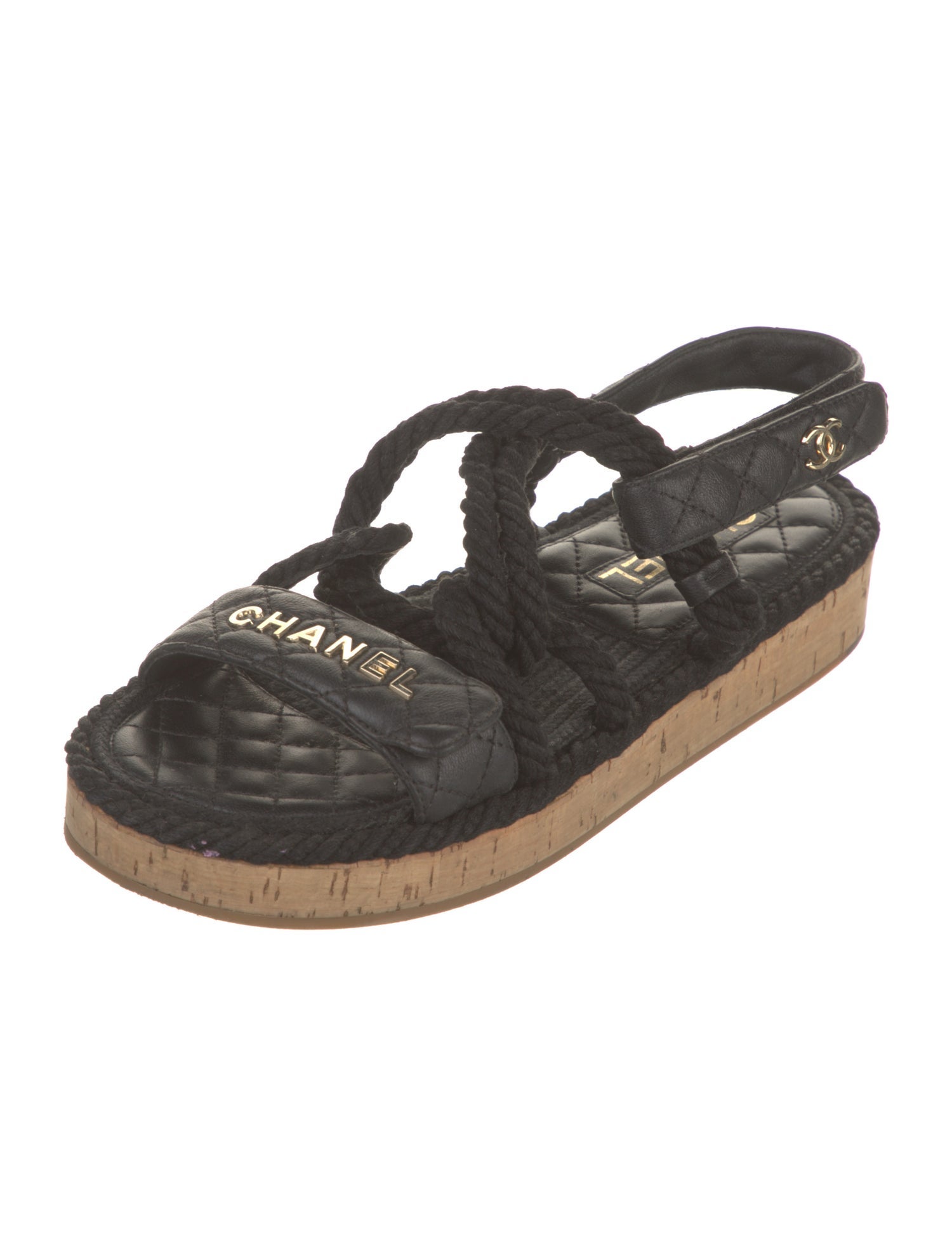 Chanel Interlocking CC Logo Leather Slingback Sandals