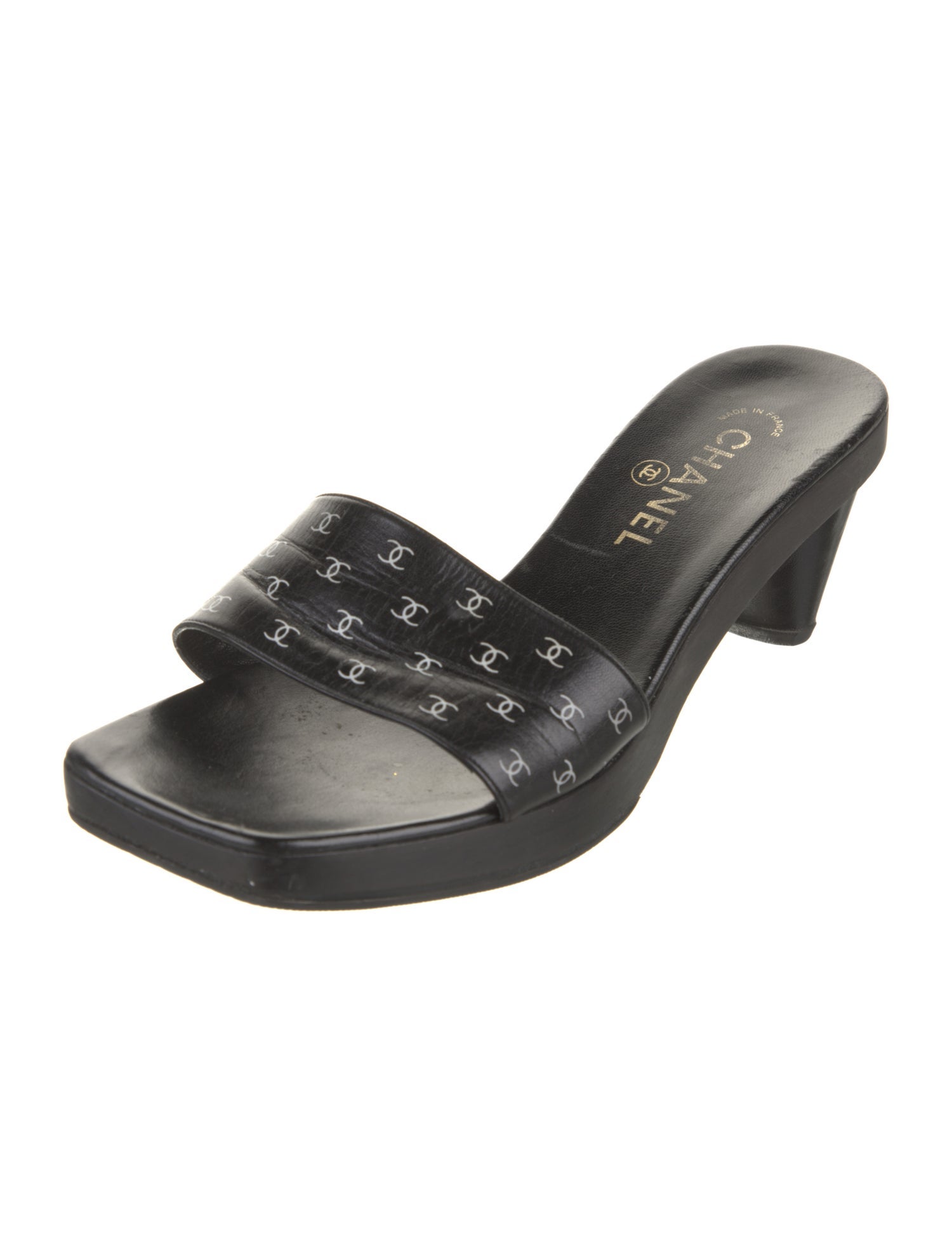Chanel Interlocking CC Logo Leather Slides
