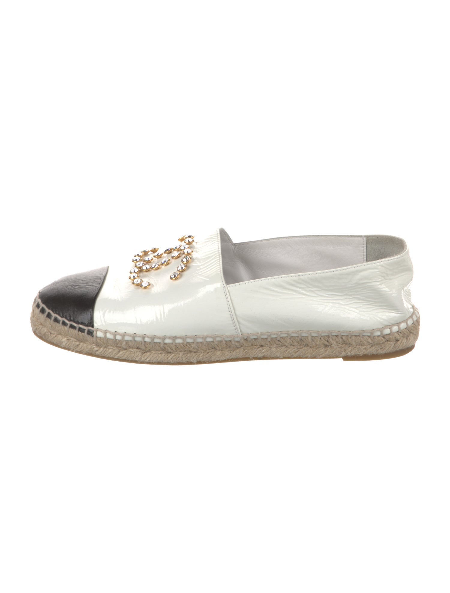 Chanel Interlocking CC Logo Patent Leather Espadrilles