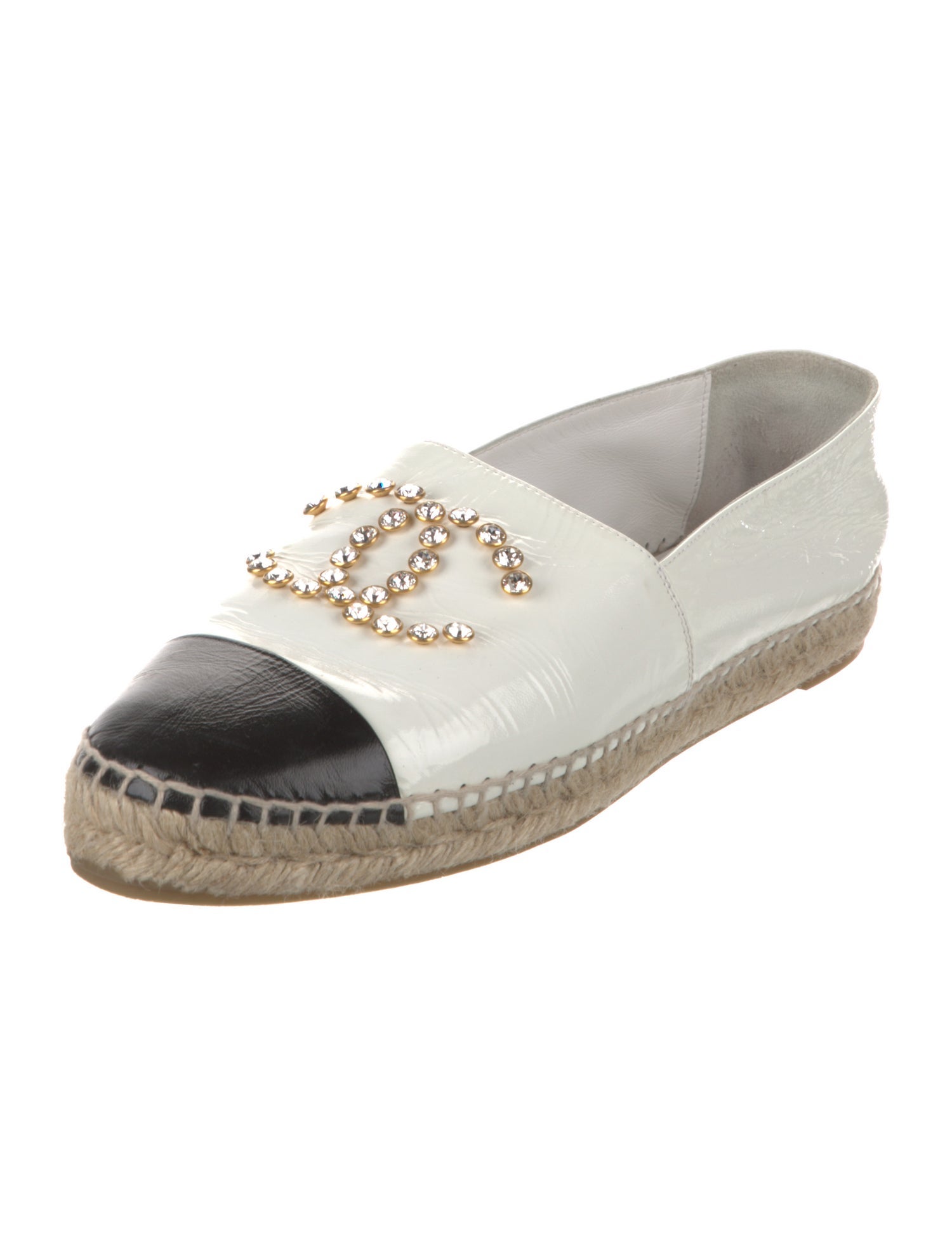 Chanel Interlocking CC Logo Patent Leather Espadrilles