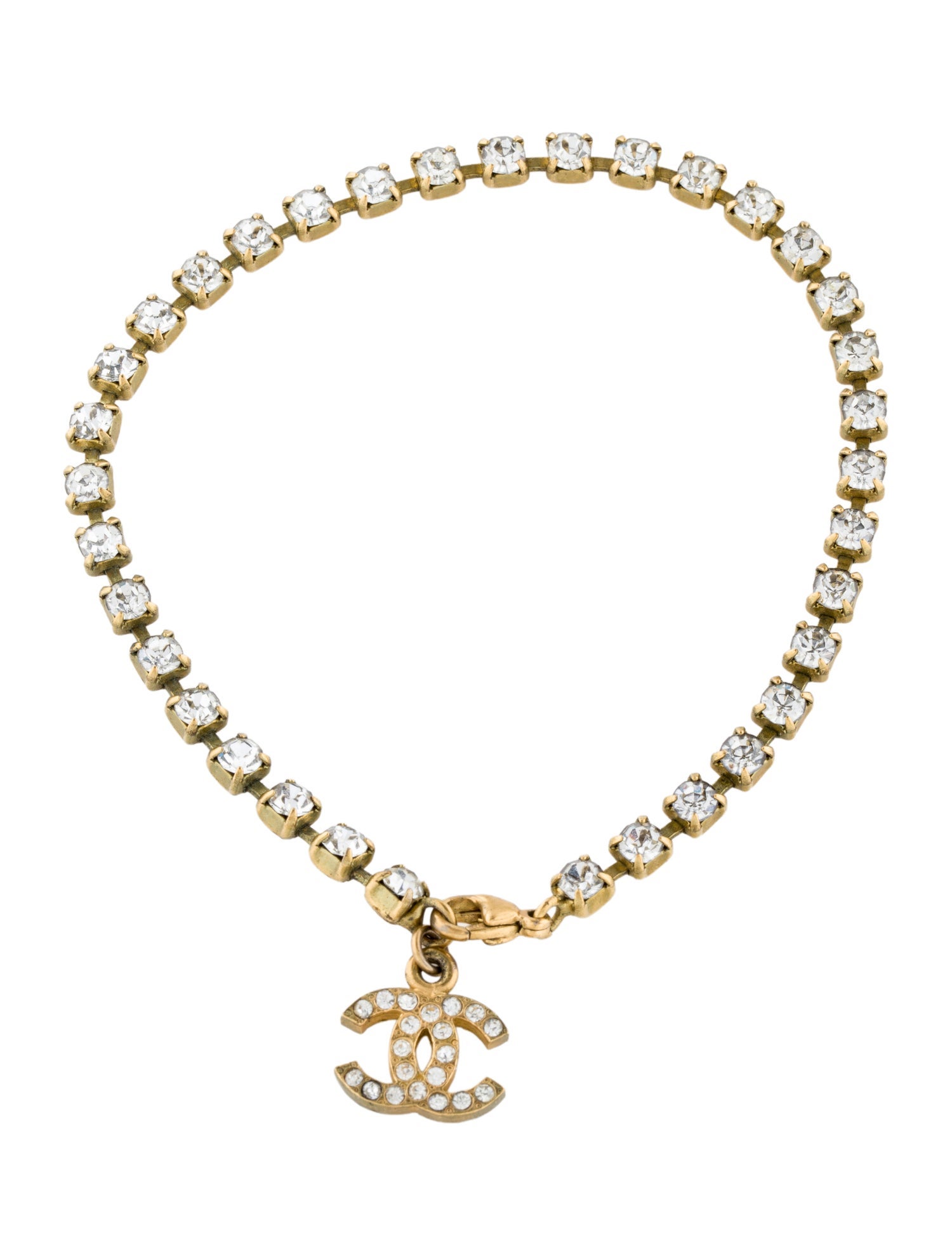 Chanel Vintage Strass CC Charm Anklet